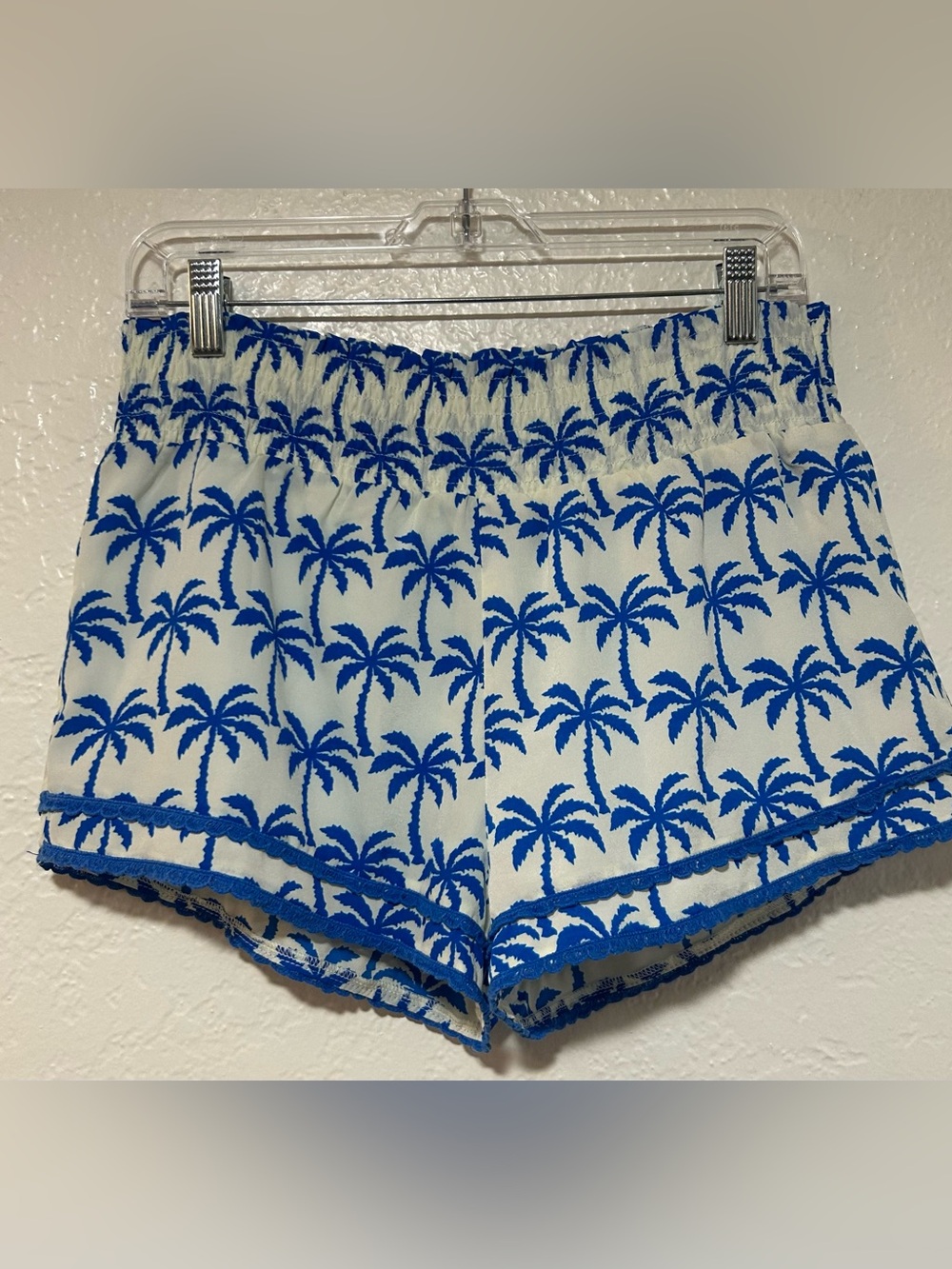 Dance & Marvel White Shorts with Blue Palm Print